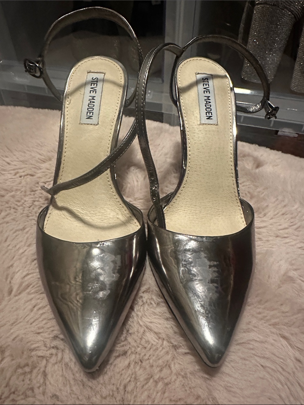 Steve Madden Silver Pointed-Toe Slingback Heels